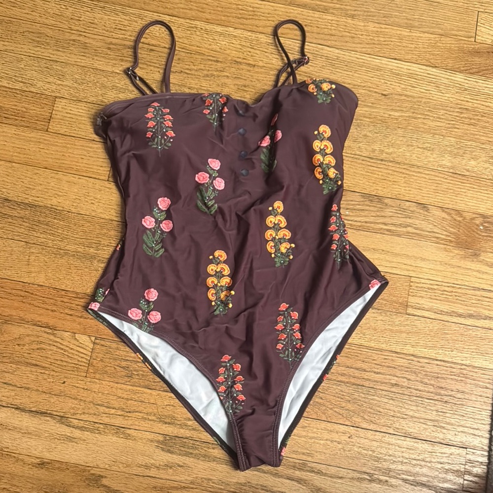 Floral One Piece Swimsuit - Brown
